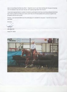 scan of letter from customer of open spear ranch
